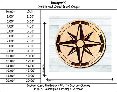 Mariner's Compass 1 Unfinished Wood Shape Blank Laser Engraved Cut Out Woodcraft Craft Supply COM-004 - image2